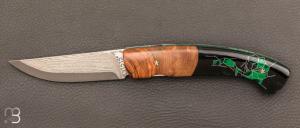 Pocket knife "1515" by Manu Laplace - Olive honeycomb - Damascus VG10 Suminagashi
