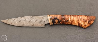  Couteau droit par Nicolas Mestrallet - Atelier du couteau de Vaunaveys - Lame forgée acier damas mosaïque et marronnier stabilisé