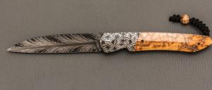 "Balrog L Slim" knife by Florian Keller - Mammoth and feather damask