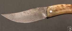 Couteau " Berger " pliant par José Viale - Lame Damas et corne de bélier