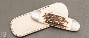 Couteau " Bouledogue" custom par Laurent Gaillard - Bois de cerf / 14C28N