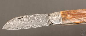 Couteau " Bouledogue " custom de Jérôme Bellon - Ivoire de mammouth et lame damas