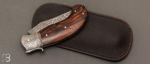  Couteau " Champagny " custom à palanquille de Jérôme Bellon - Bois de fer et damas
