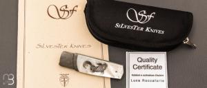   Couteau " Chiudibile  " custom par Fabrizio Silvestrelli - Nacre blanche et lame damas