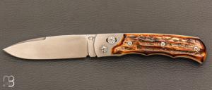    Couteau " Explorateur " custom par Éric Parmentier - Bois de cerf et lame en niolox