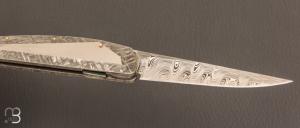   Couteau " HBP80 " de poche custom par Des Horn - Météorite Gibéon et Damasteel