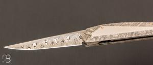   Couteau " HBP80 " de poche custom par Des Horn - Météorite Gibéon et Damasteel