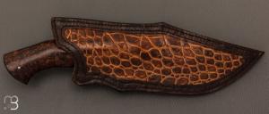  Couteau de camp " Intégral " par Mickaël Moing - Loupe de bouleau stabilisé et lame en 100C6