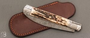 Couteau " Issoire " custom de Jérôme Bellon - Bois de cerf et damas