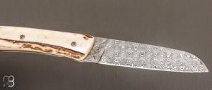   Couteau de poche modèle  " L08 " par Perceval - Damas et Bois de cerf