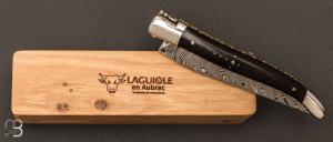    Couteau Laguiole en Aubrac 12 cm double platines laiton manche ébène et lame damas