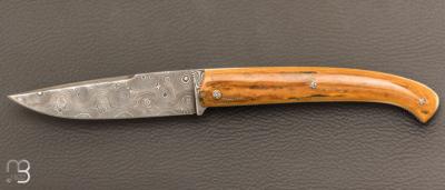   Couteau " Le Nayrac " de Jérôme Lamic - Ivoire de mammouth et lame en damas inoxydable