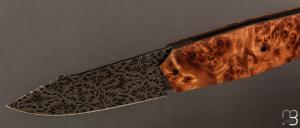   Couteau " Liner-Lock custom  " par Florian Dreyer FD-Knives - Saule stabilisé et lame damas