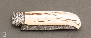   Couteau " Lock back " custom par Karim Valentin - Les couteaux D'Hure - Ivoire de mammouth et lame en damas plume