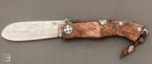 Couteau " Navaja Montaesa" par Jesus Granda - Loupe d'amboine et lame damas