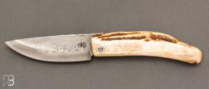  Couteau de poche Piémontais par Mickael Moing - Bois de cerf et damas