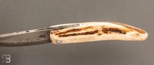  Couteau de poche Piémontais par Mickael Moing - Bois de cerf et damas