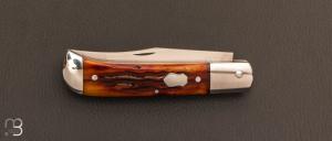   Couteau  "  Slipjoint" pliant fait main par Thierry Chevron - Amber stag et RWL-34