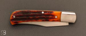   Couteau  "  Slipjoint" pliant fait main par Thierry Chevron - Amber stag et RWL-34