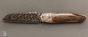   Couteau " custom " de Berthelemy Gabriel - La Forge Agab - Mitres en argent gravées par Dominique Chevallet