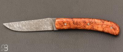 Couteau " custom " par Joël Grandjean - Loupe d'Amboine et Damasteel