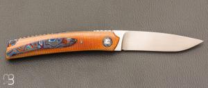 Couteau " custom " liner-lock de Stéphane Sagric - Micarta et lame en RWL-34