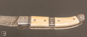  Couteau " collection " custom de Jean Pierre Veysseyre - Ivoire de phacochère et lame damas