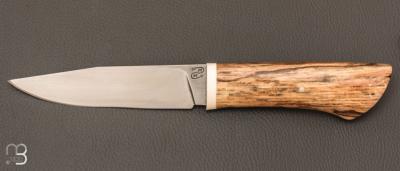  Couteau droit par Nicolas Mestrallet - Lame forgée en acier C130 et bois de hêtre échauffé