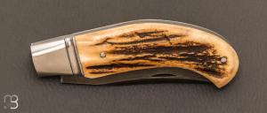    Couteau  "  slipjoint  " par Honoré Vilain - bois de Cerf sambar et lame en damas wootz