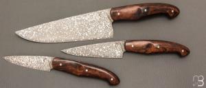    Set de 3 couteaux de cuisine custom de Pierre Thomas - Atelier Odae - Loupe de bois de fer et N690
