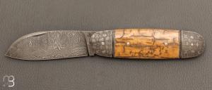 Couteau " Bouledogue " custom de Jérôme Bellon - Ivoire de mammouth et lame damas