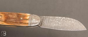 Couteau " Bouledogue " custom de Jérôme Bellon - Ivoire de mammouth et lame damas