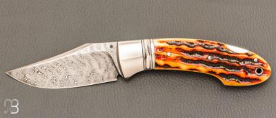  Couteau " Frelon " custom lock-back par Raphaël Durand - Jigged bone et lame damas de Samuel Lurquin