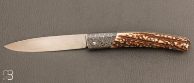 Couteau " Harpo " custom par Anthony Brochier - Bois de cerf et RWL34