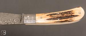  Couteau " Jacknife " custom de Jérôme Bellon - Bois de cerf et lame damas