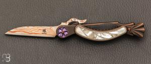   Couteau de poche Katsu - Kingfisher-T01 - Titane/Nacre et lame damas cuivre