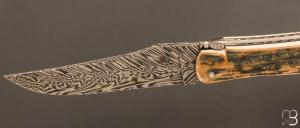  Couteau " Laguiole Grand Air 14,5 cm" pièce unique par Rozelier Fabien - Ty Coutelier - Damas "Didier Lang" et Mammouth