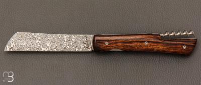 Couteau " Le Vendredi" par Perceval - Loupe de bois de fer et lame damas inoxydable