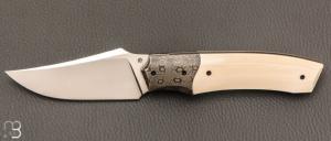  Couteau  "  Liner-lock custom " de Berthelemy Gabriel - La Forge Agab - Ivoire de mammouth et RWL34