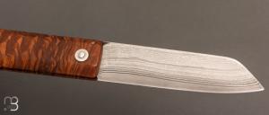    Couteau de poche L'Okto en racine de frêne par Frédéric Maschio - Lame damas VG10