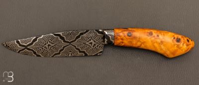   Couteau " Semi intégral " custom fixe de Israel Nascher  - Loupe de peuplier stabilisée et damas mosaïque