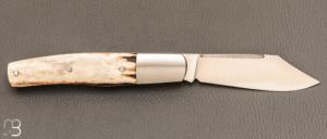  Couteau " Trappeur " custom à cran plat de Julien Baillon - Bois de cerf et RWL34