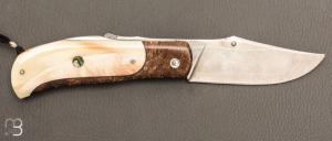 Couteau  "Truand lock-back" par Tony Ruot - Ivoire de phacochère et loupe de chêne