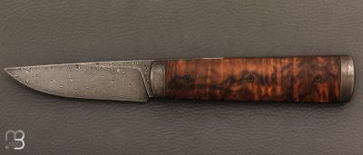  Couteau " Viking " style Puukko pliant des Forges d'Haraldr - Loupe de noyer et damas