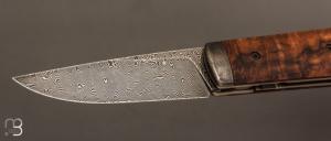  Couteau " Viking " style Puukko pliant des Forges d'Haraldr - Loupe de noyer et damas