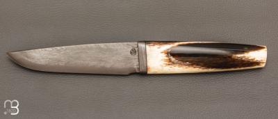   Couteau fixe par Jean Paul Sire - Os de girafe et lame damas multi barreaux