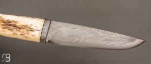   Couteau fixe par Jean Paul Sire - Os de girafe et lame damas multi barreaux