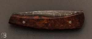 Couteau " liner-lock custom " par Alain & Joris Chomilier - Bois de fer d'Arizona et damas Vegas Forge