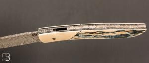  Couteau " le Névé " par Tim Bernard - Ivoire de mammouth et lame damas plume