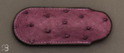    Etui cuir d'autruche / veau pour couteau pliant fait main par Chantal Trocmé - Aubergine